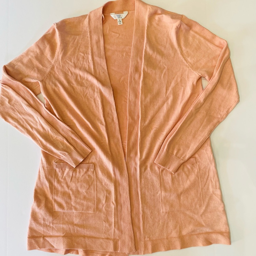 Time and Tru Light Coral Open Cardigan